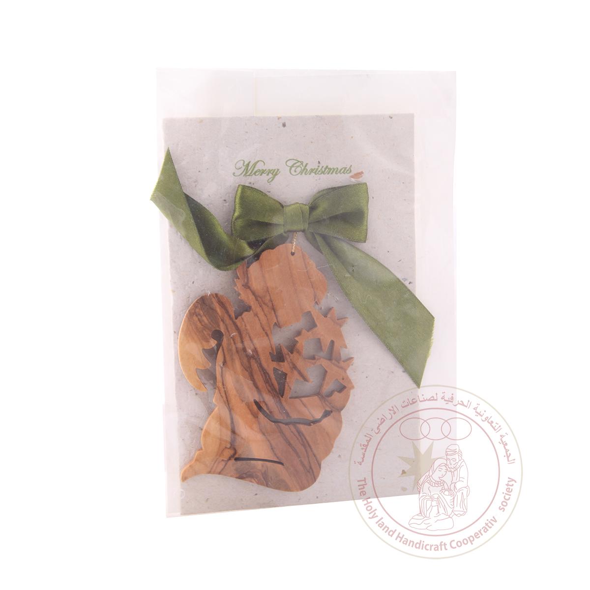 Recycled Paper Card with olive wood Angel ornament