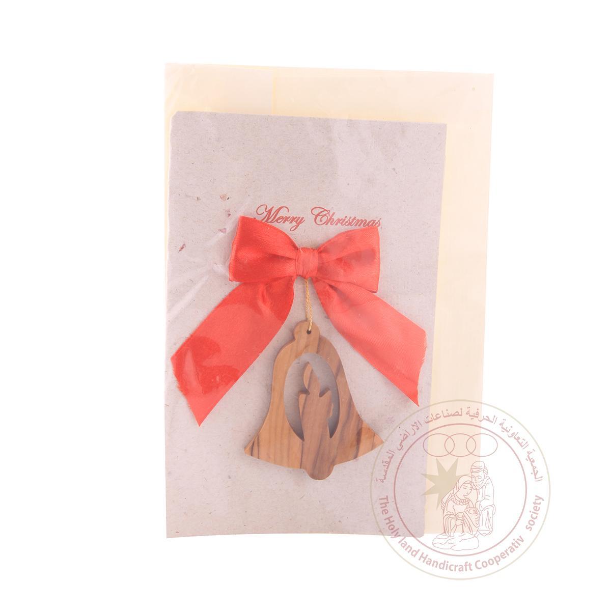 Recycled Paper Card with olive wood bell ornament