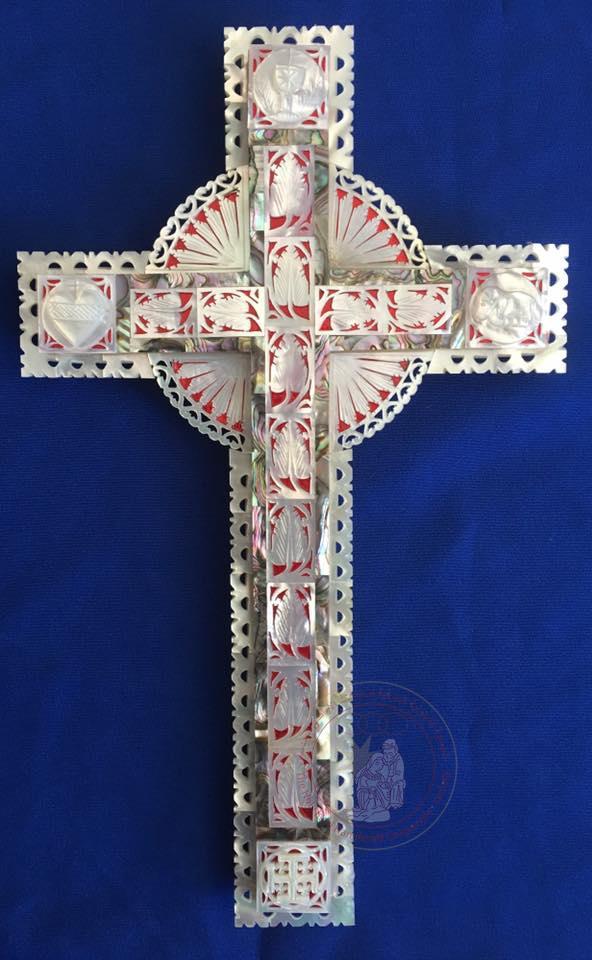 Ornate Cross - Mother of Pearl w/Red Hues