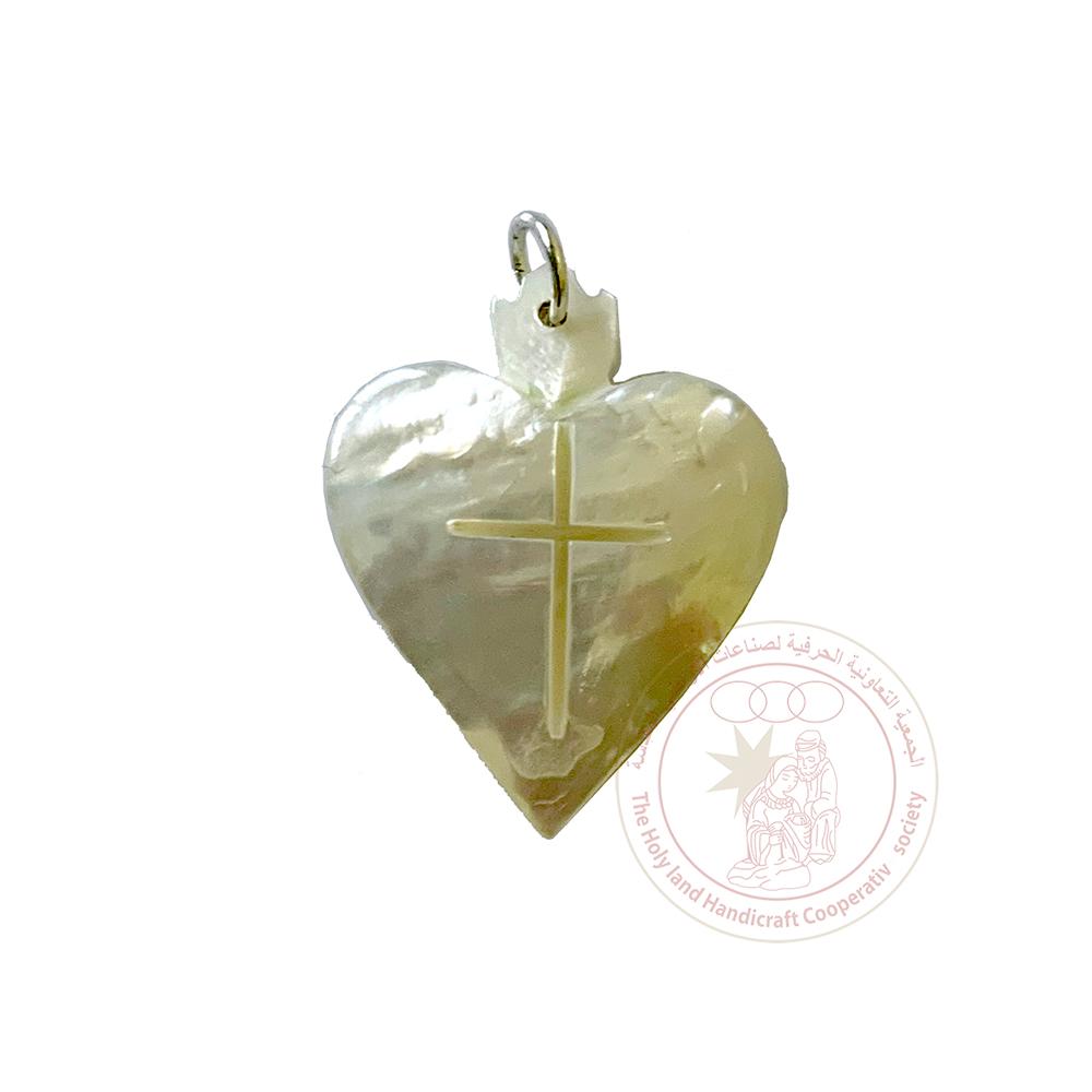 Heart w/Cross Pendant - Mother of Pearl, White-Based Hue