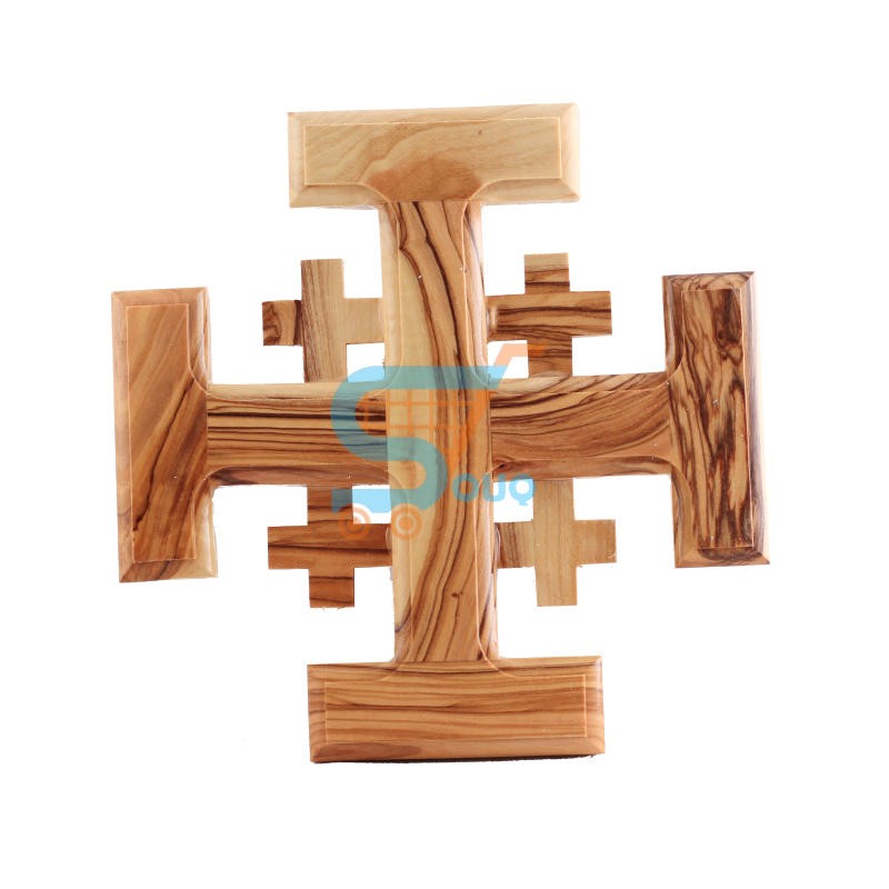 Hanging Olive Wood Square Jerusalem Cross