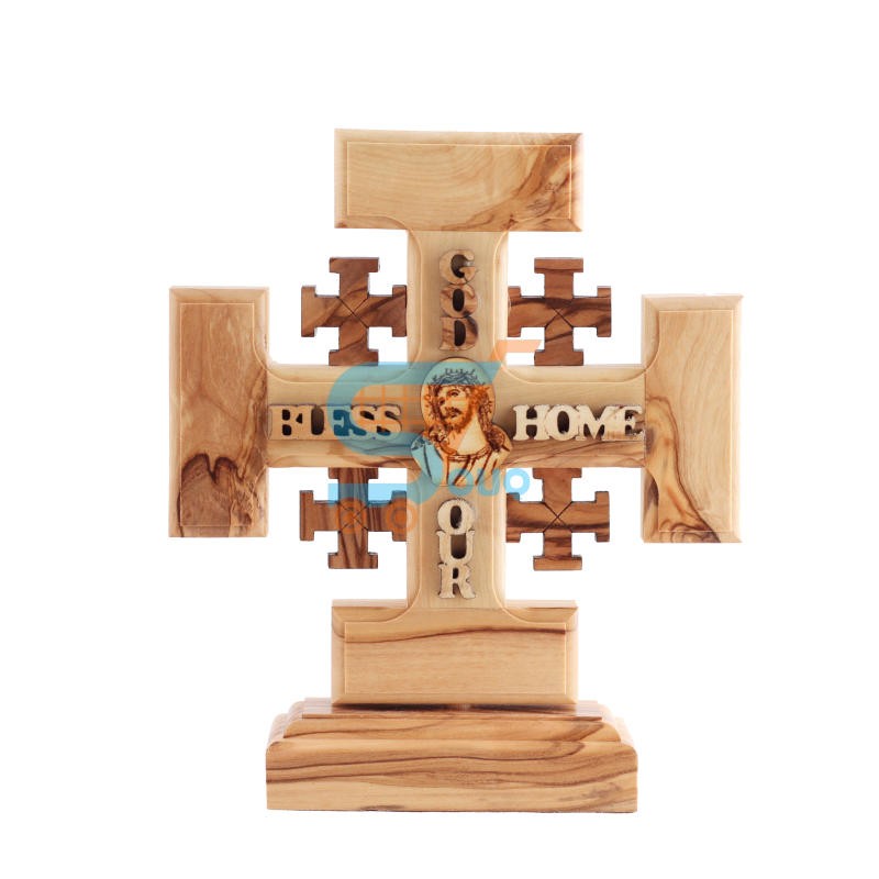 Olive Wood Square Jerusalem Cross With Bless