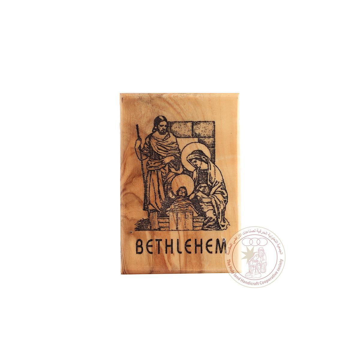 The Holy Family in Bethlehem Magnet - Olive Wood, Laser-Etched