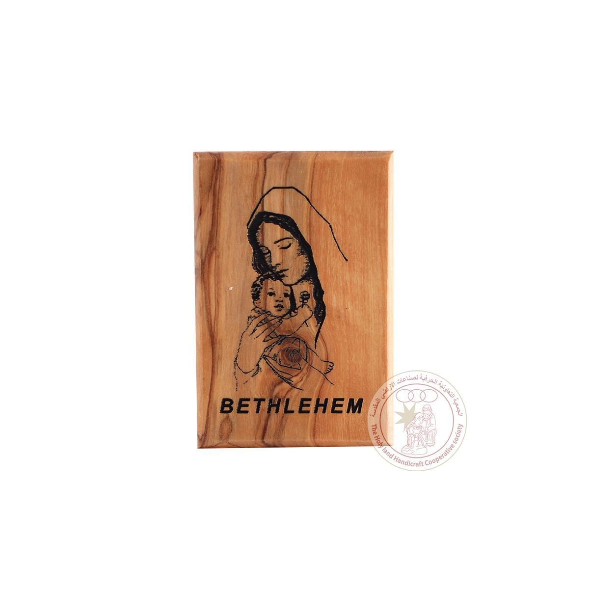 The Virgin Mary with the Infant Jesus Magnet - Olive Wood, Laser-Etched