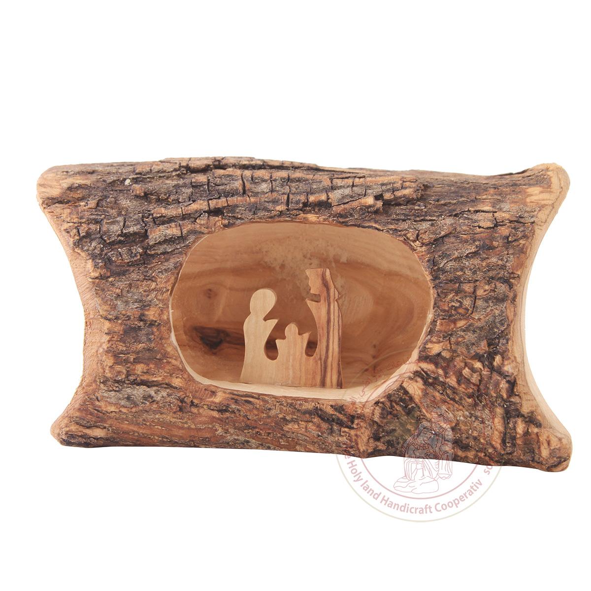 Nativity Creche - Olive Wood w/Natural Bark, Laser Cut