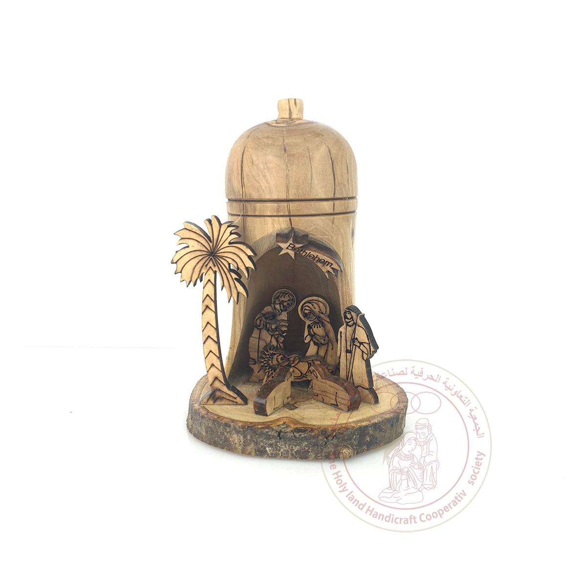 Bell' Nativity Scene - Olive Wood, Natural Bark, Laser-Cut Fixed Figurines