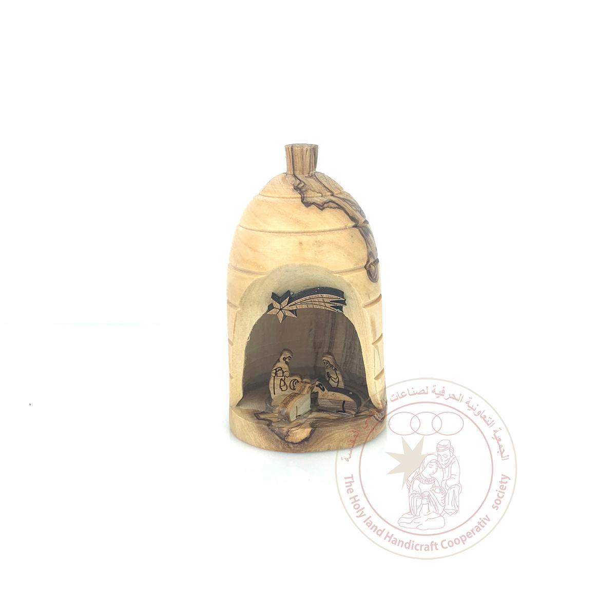 Bell' Nativity Scene - Olive Wood, Natural Bark, Laser-Cut Figurines