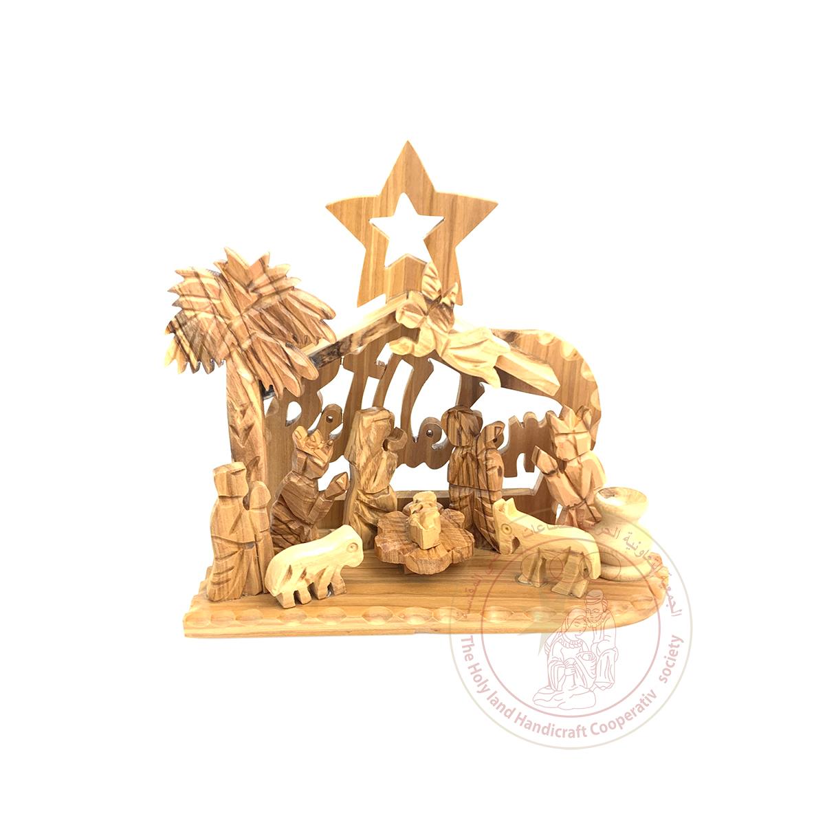 Bethlehem and Star' Nativity Scene - Olive Wood