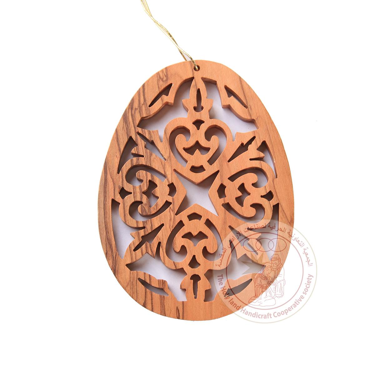 Olive Wood Oval Ornament with Flowers