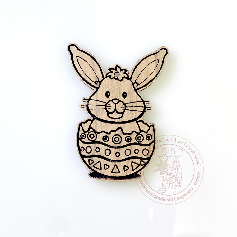 Olive Wood Egg & Rabbit Easter Ornament Laser Cut