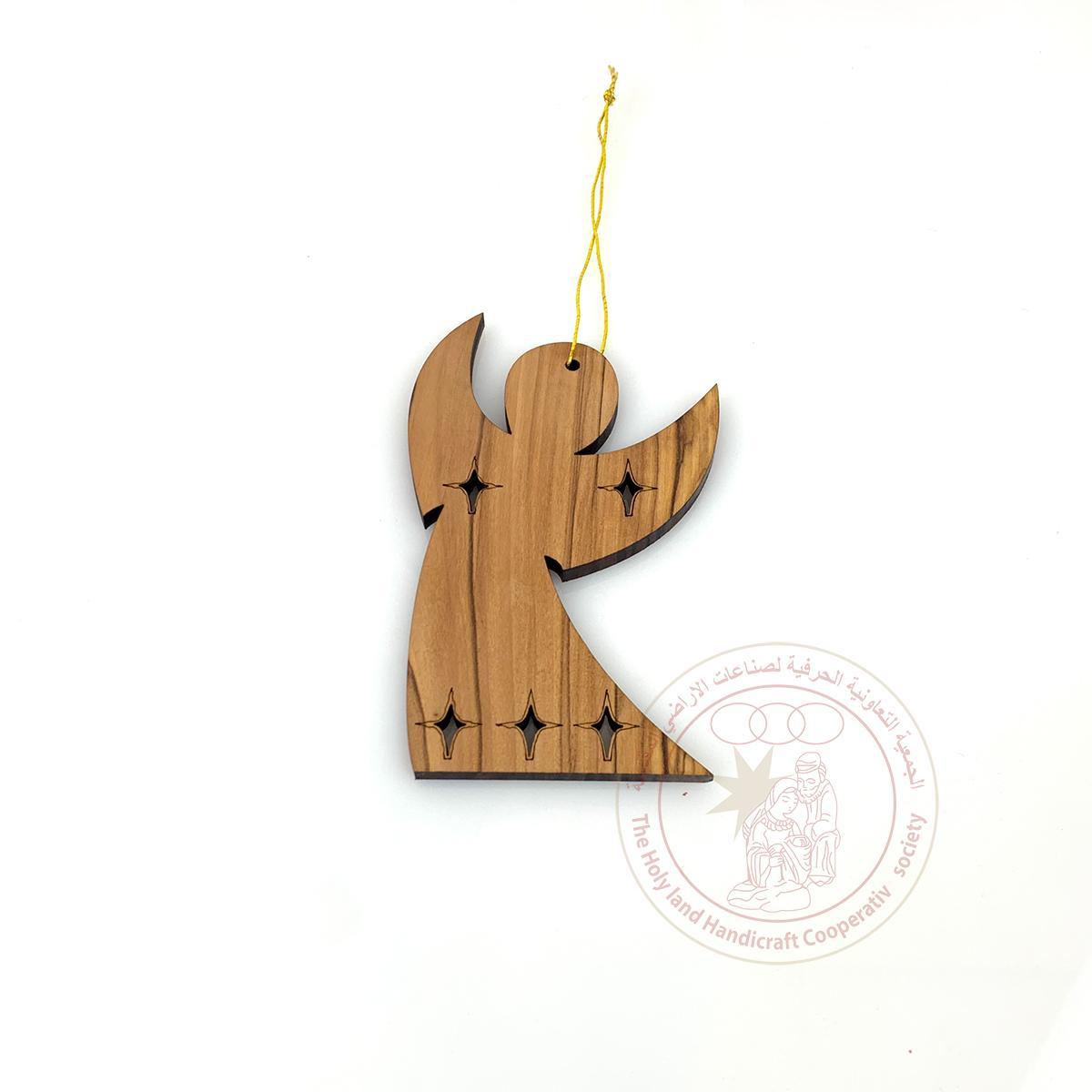 Olive Wood Laser Ornament with stars Angel