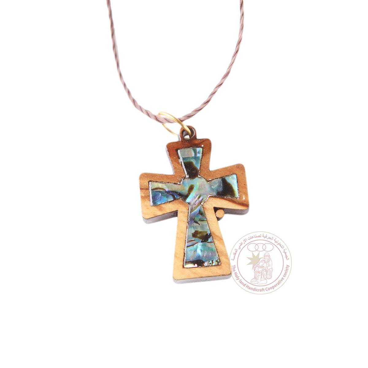 Olive Wood Cross Pendant (with Mother of Pearl)