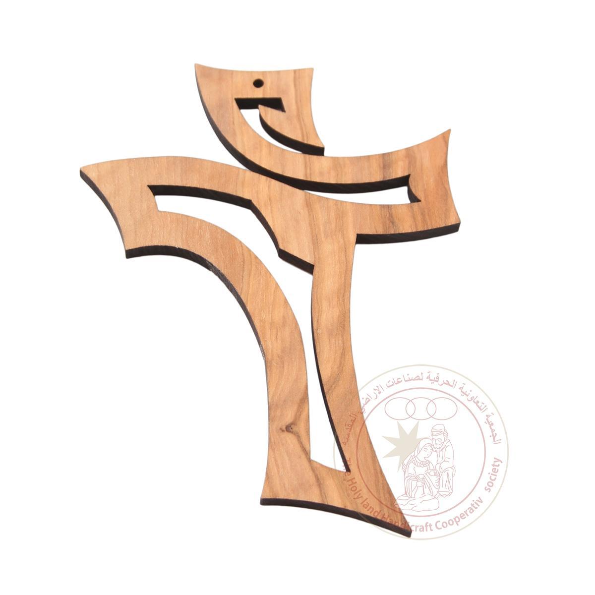 Laser cut curved Cross Pendant w/ gold thread