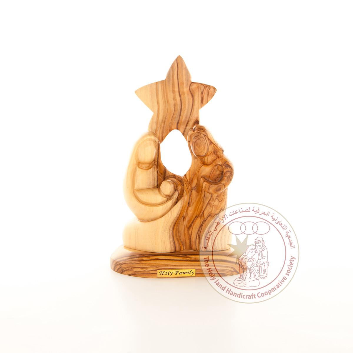 The Holy Family with the Star of Bethlehem - Smooth Plain Olive Wood Carving