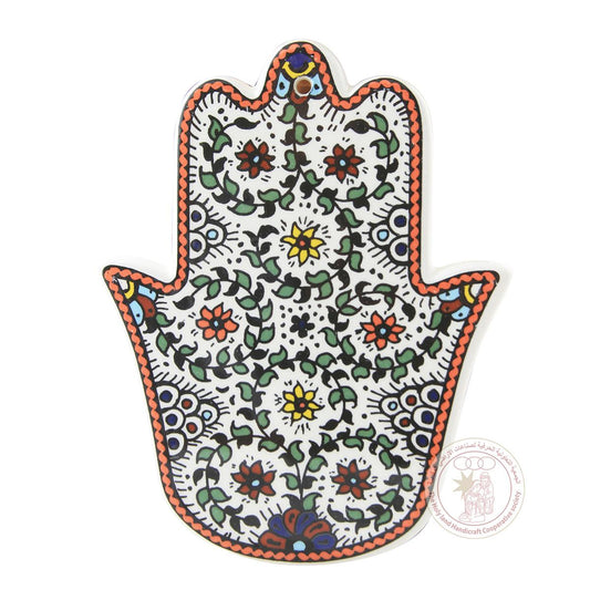 Multi-Colored Flowers 'Hamsa' Hand Wall Decoration - 14.5 CM, Ceramic