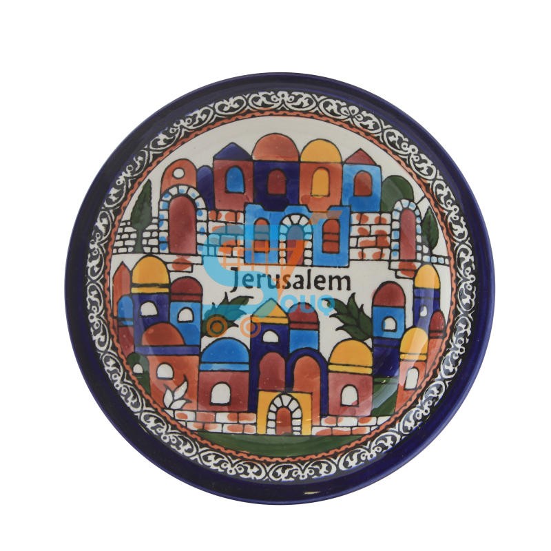 Ceramic Serving Bowl Old City Of Jerusalem Red Frame