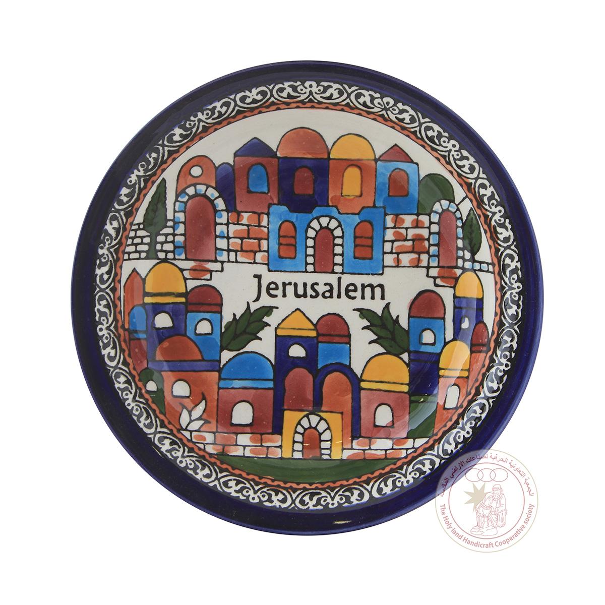 Jerusalem' Bowl Plate - 12 CM, Red Border, Ceramic