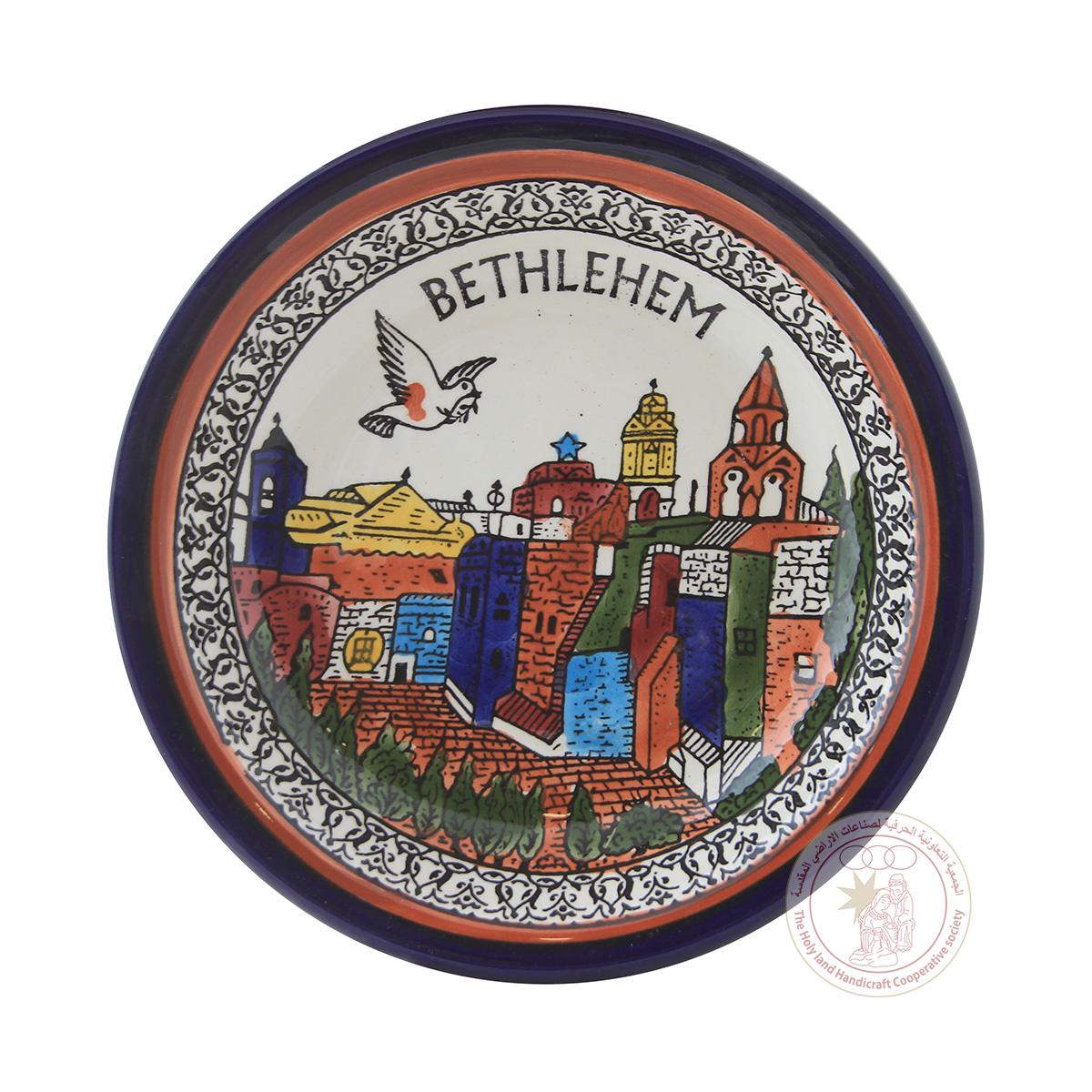 Bethlehem' Bowl Plate - 12 CM, Brown Border, Ceramic
