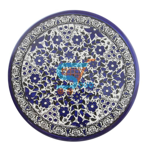 Ceramic Flat Plate Blue Delicate Floral