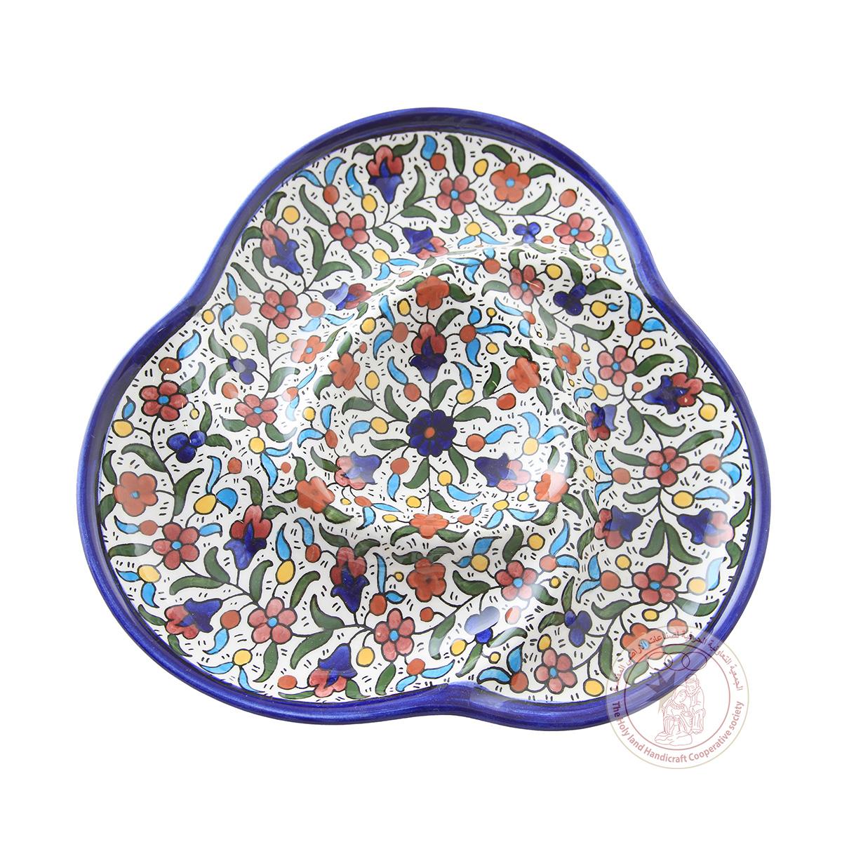 Multi-Colored Flowers and Tulips' Flower-Shaped Bowl - 24 CM, Ceramic