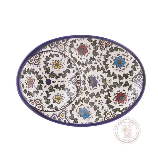 Multi-Colored Flowers' Rectangular Bowl w/Divider - 18.5 CM, Ceramic