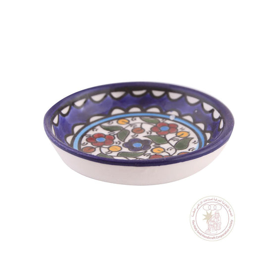 Multi-Colored Flowers' Bowl w/Green Ring - Ceramic