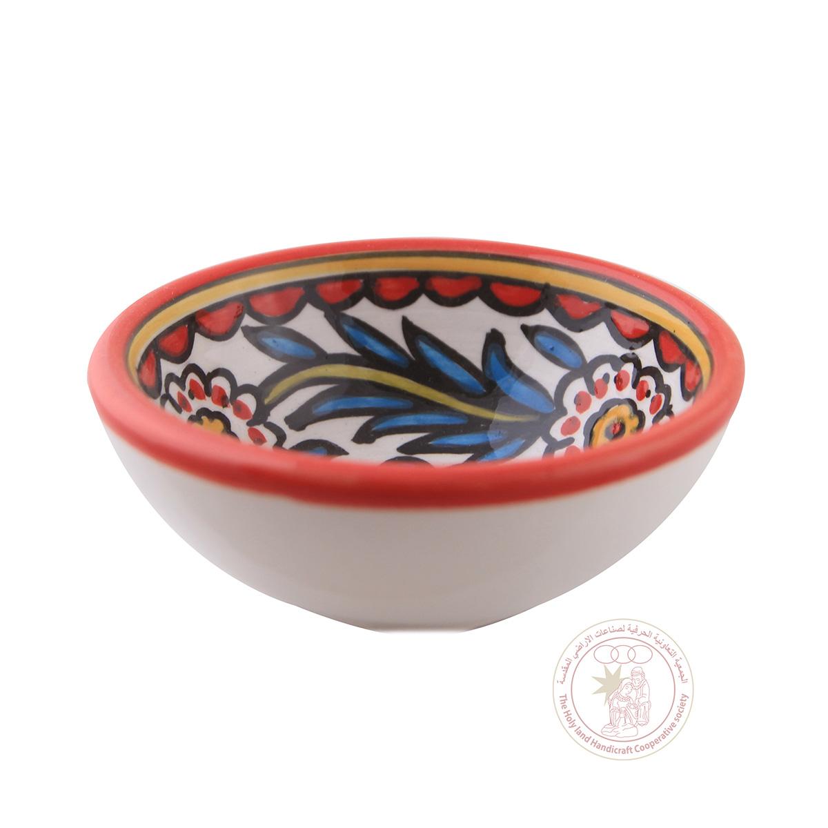Multi-Colored Flowers' Bowl w/Red Border - 12 CM, Ceramic