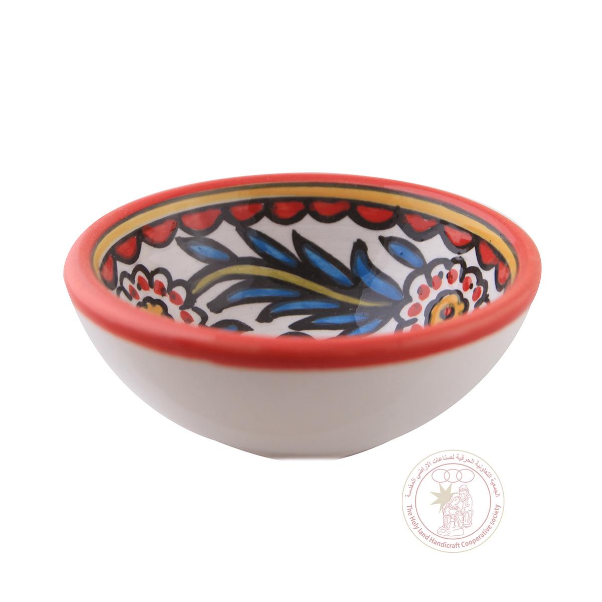 Multi-Colored Flowers' Bowl w/Red Border- 15 CM, Ceramic