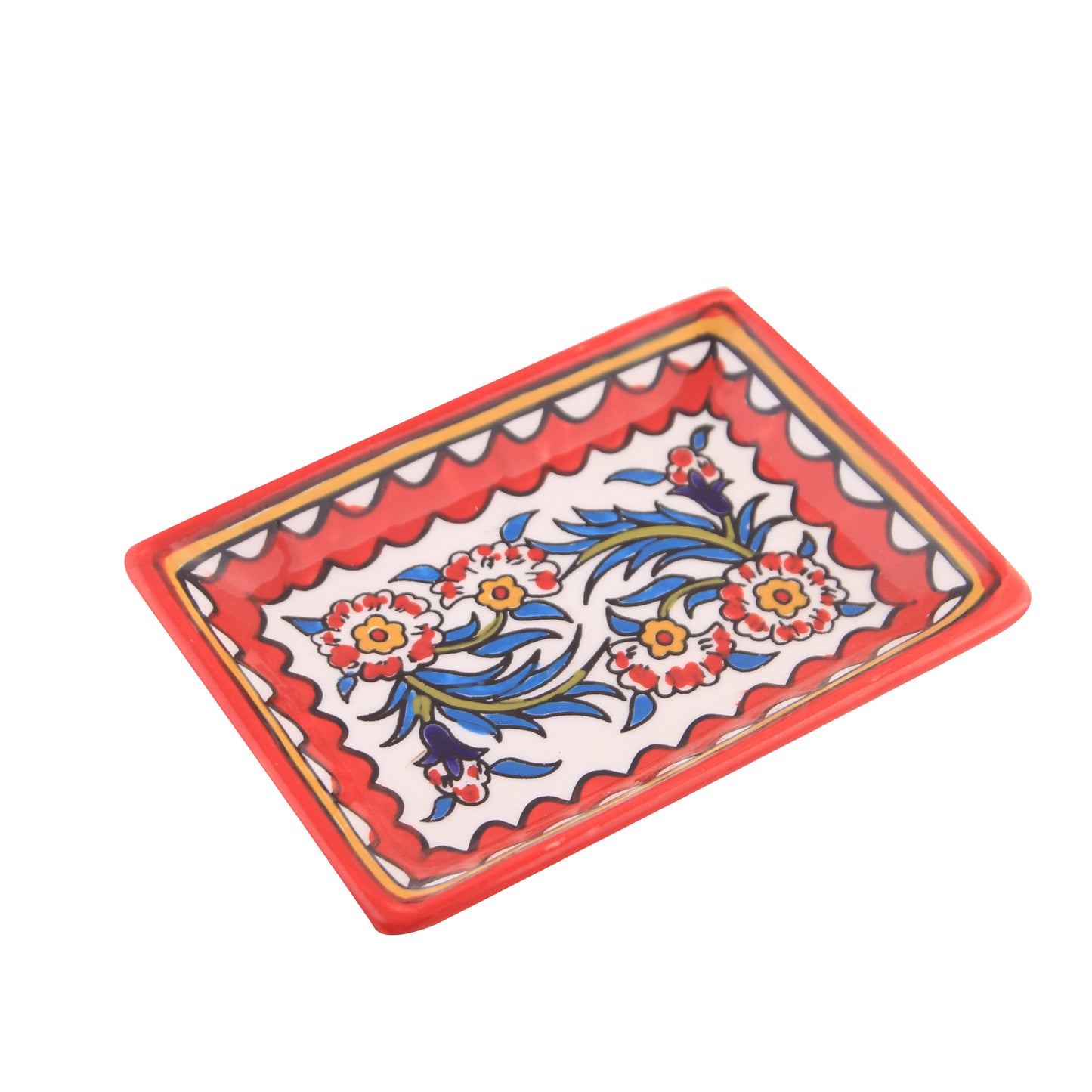 Ceramic rectangular  floral Hebron tray red motif
