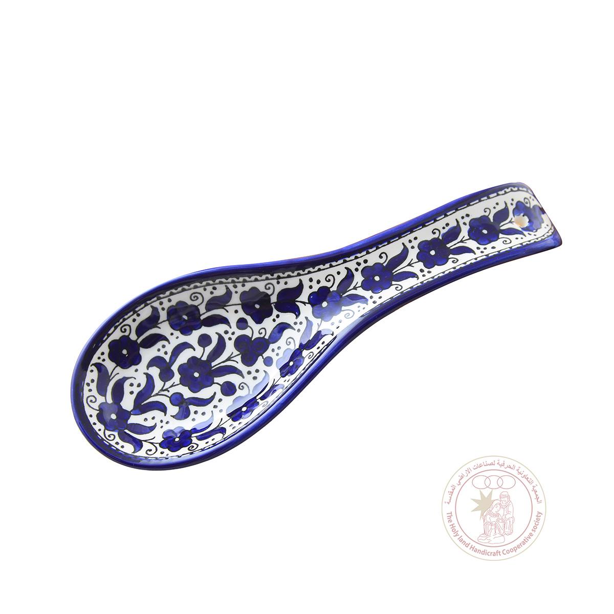 Blue Flowers' Spoon Rest - 25 CM, Ceramic