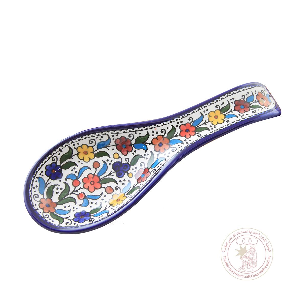 Multi-Colored Flowers' Spoon Rest - 25 CM, Ceramic