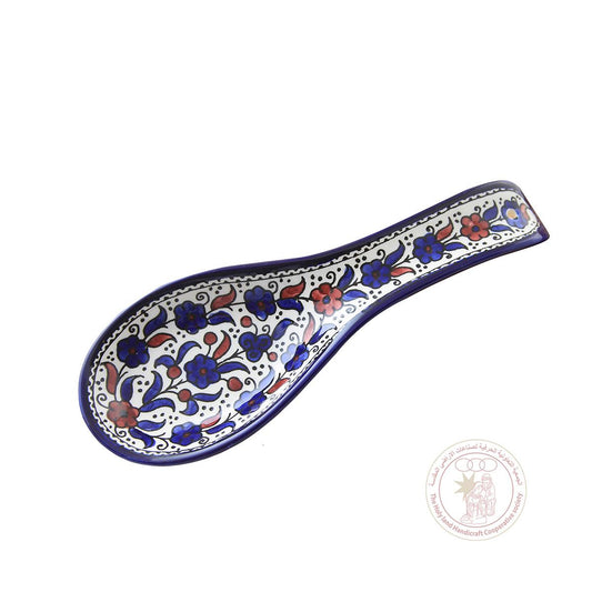 Blue & Brown Flowers' Spoon Rest - 25 CM, Ceramic