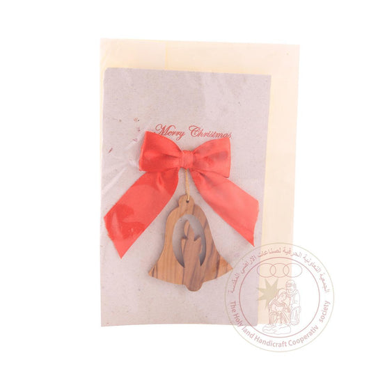 Recycled Paper Card with olive wood bell ornament