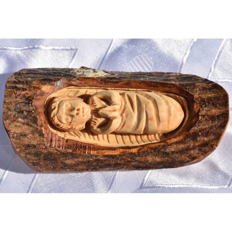 Olive Wood Baby Jesus in Cradle