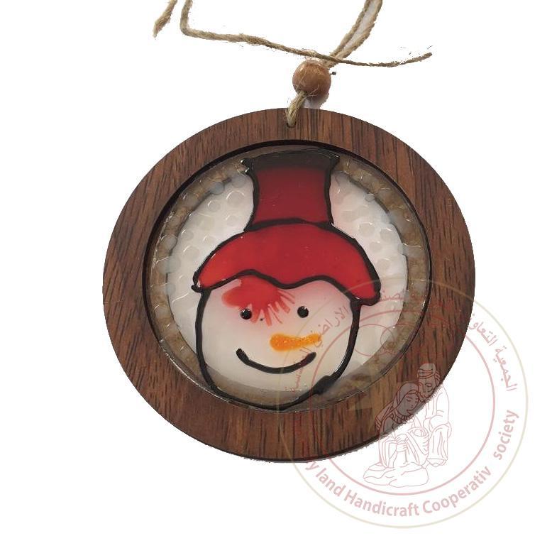 Olive Wood & Glass Cross Snowman Ornament