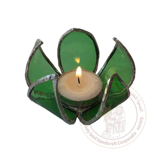 Flower shaped Glass Candle Holder with Candle