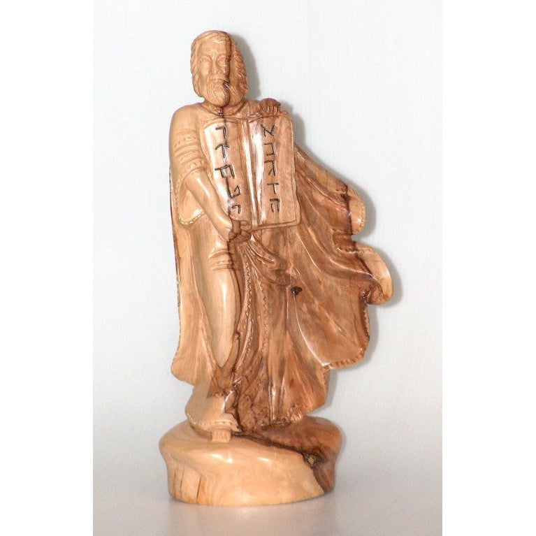 Olive Wood Moses With The 10 Commandments Statue