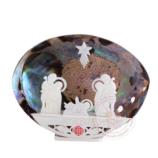 Holy Family Nativity Shell - Mother of Pearl, Abalone, Olive Wood