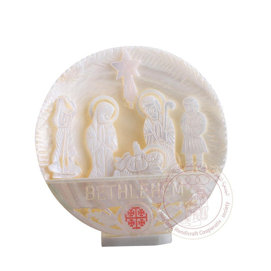 Holy Family Nativity Shell - Mother of Pearl, Olive Wood