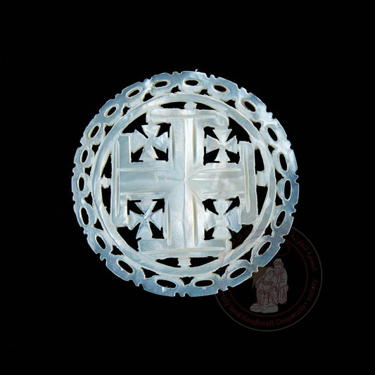 Round 'Jerusalem Cross' Brooch - Mother of Pearl