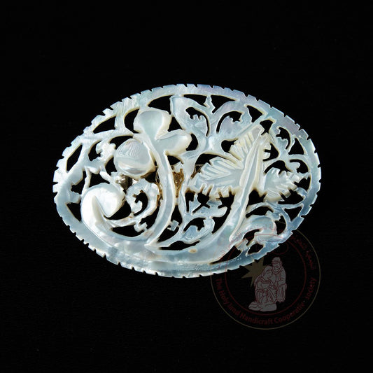 Oval 'Flower & Branch' Brooch - Mother of Pearl