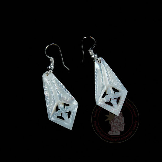 Leaves w/Crosses' Earrings - Mother of Pearl