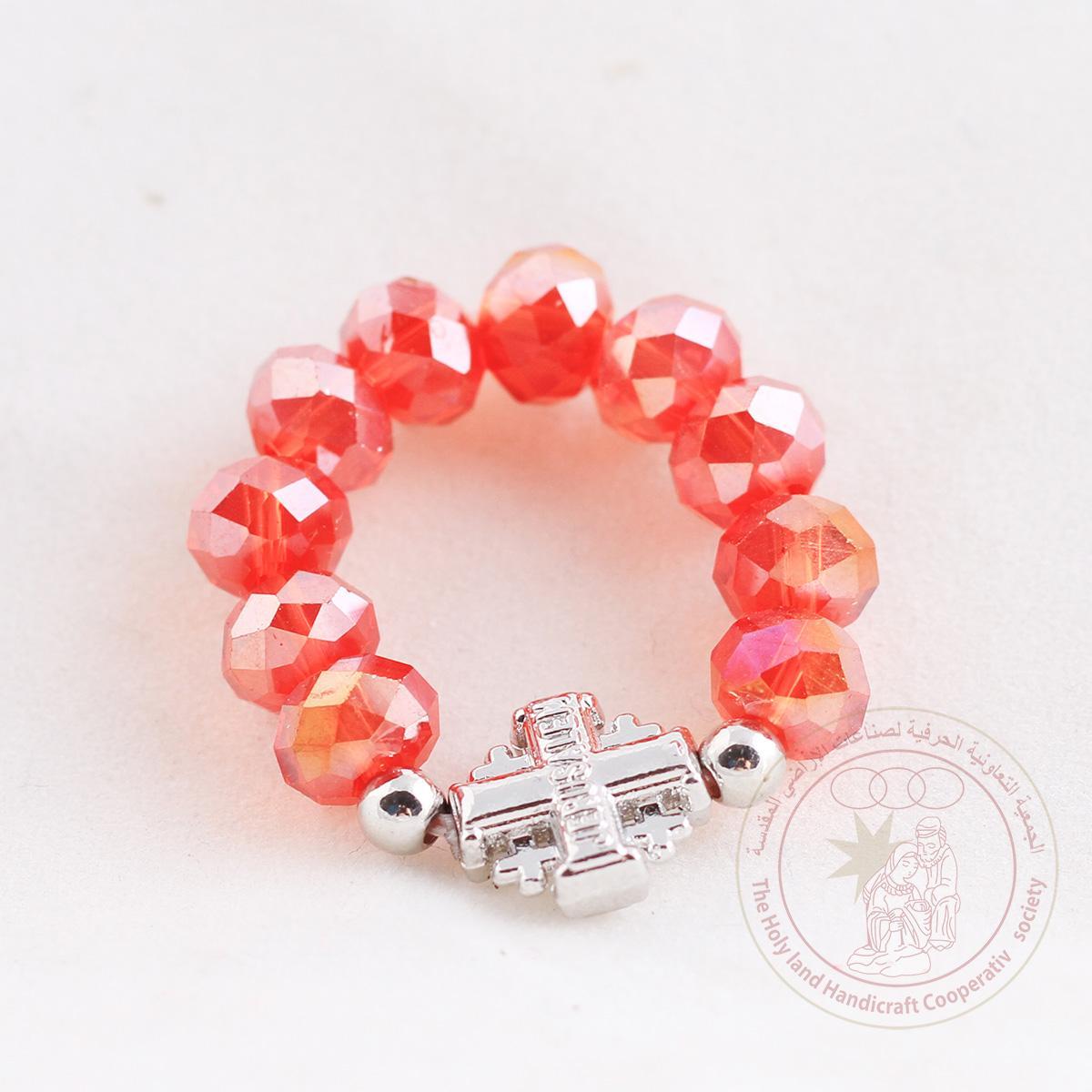 Orange crystal beads finger rosary w/ Jerusalem cross