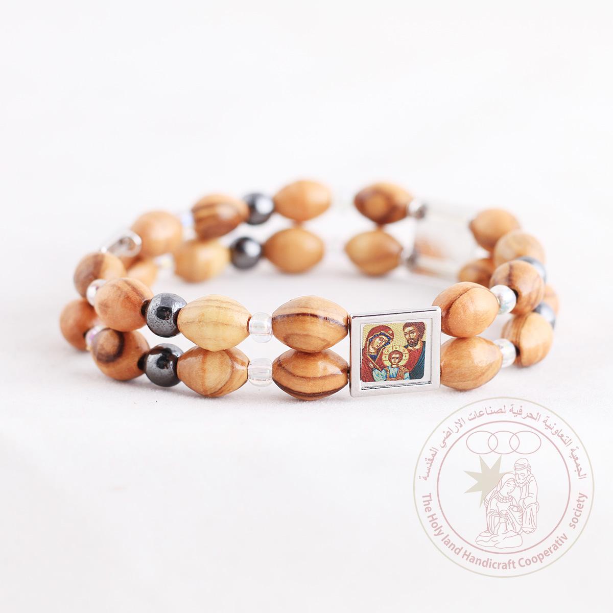 Authentic Olive Wood double wrap rosary bracelet w/ icon