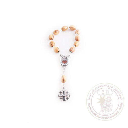 Authentic Olive Wood finger rosary w/ Jerusalem Cross & Soil from the Holy Land