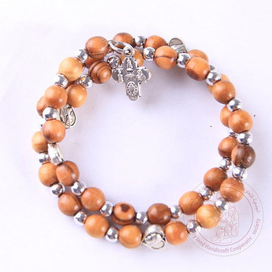 Authentic Olive Wood double wrap rosary bracelet w/ cross