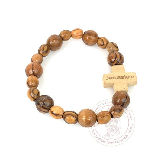 Authentic olive Wood round beads bracelet w/cross