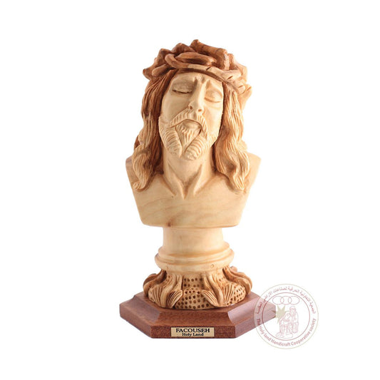 Jesus with Crown of Thorns - Carved Olive Wood Bust