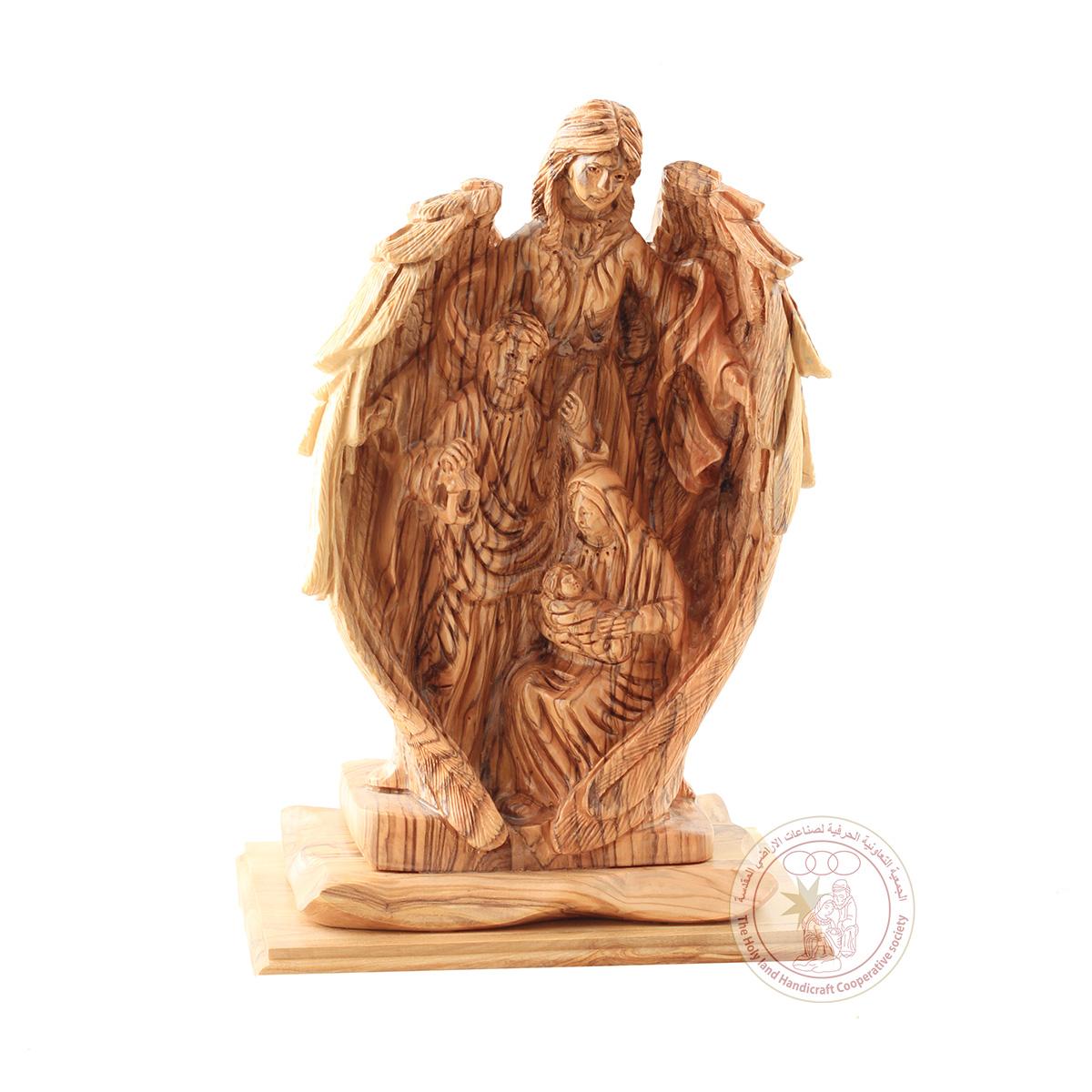 Angel Protecting the Holy Family - Carved Olive Wood Statue