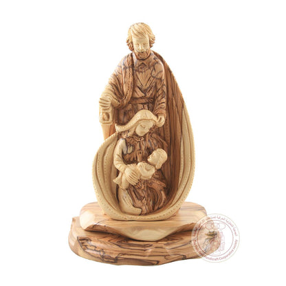 Holy Family with Joseph Holding Lantern - Carved Olive Wood Statue